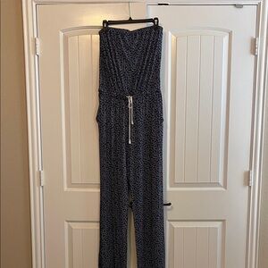 LOFT Navy and White Anchor Print Jumpsuit